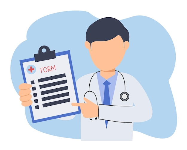médico segurando lista de formulário de saúde projeto de fundo médico