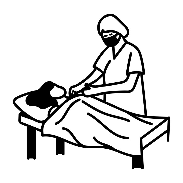 Vetor médico verificando o ícone desenhado à mão de sua paciente grávida