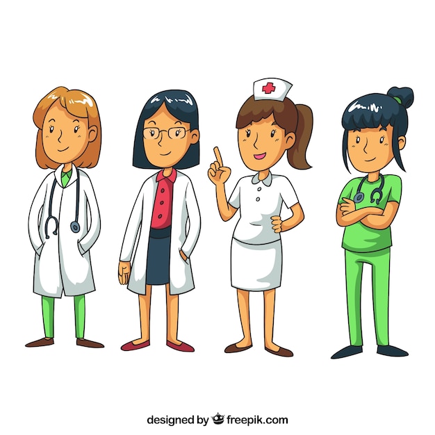 Vetor médicos, cirurgiões e enfermeiros desenhados mão