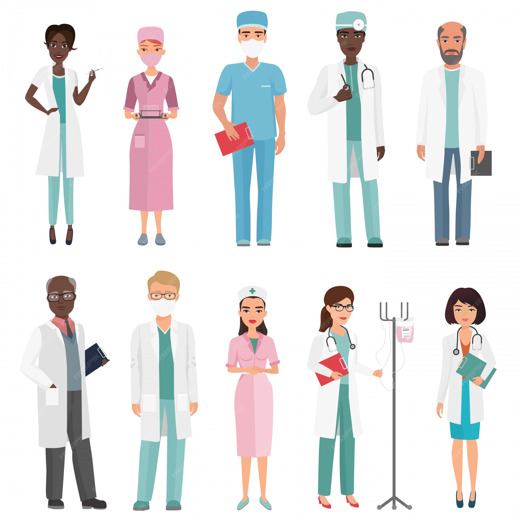 Equipe Médica. Médicos Masculinos E Femininos Com Casaco Branco.  Personagens Dos Desenhos Animados. Vetor. Royalty Free SVG, Cliparts,  Vetores, e Ilustrações Stock. Image 196798716