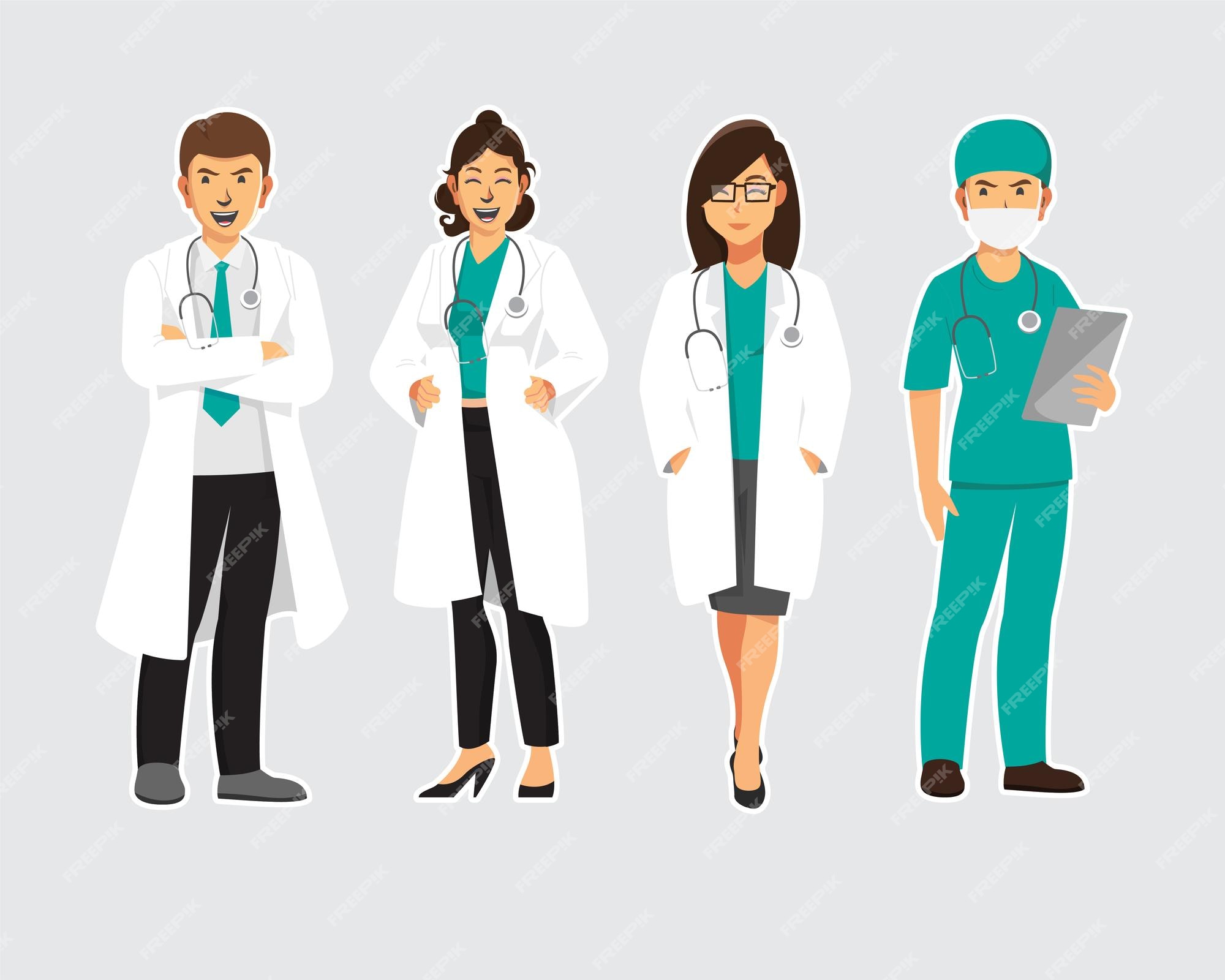 Desenhos Animados Médico Personagem Equipe Conjunto Vetor