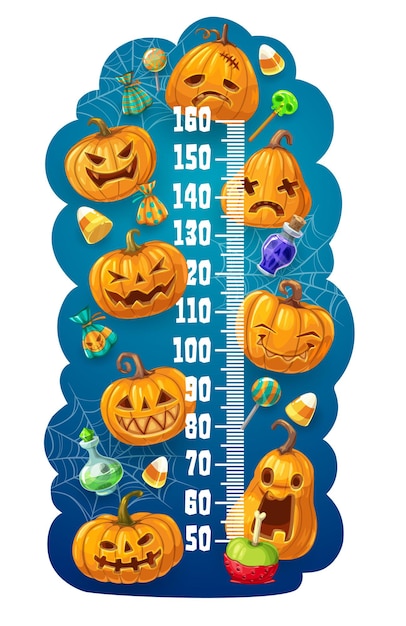 Medidor de altura infantil com lanternas de halloween