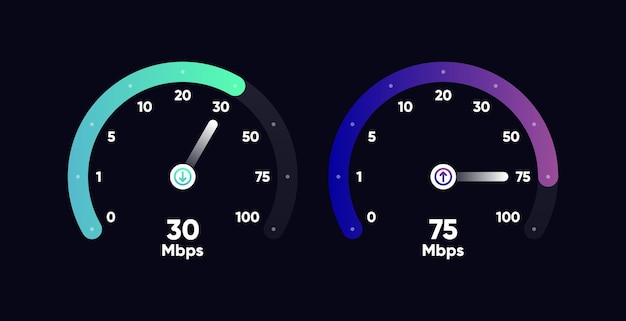 Vetor medidor de teste de velocidade de download e upload da internet software de teste de velocidade da internet e informações de desempenho da rede teste de velocidade de conexão à internet design moderno para software ilustração vetorial