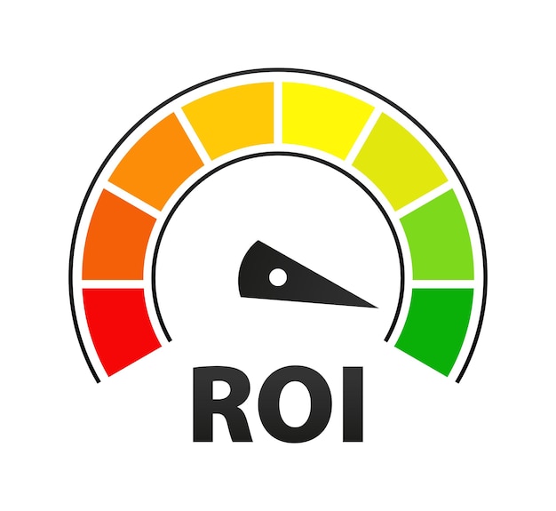 Medidor que mostra diferentes níveis de retorno sobre o roi do investimento em segmentos coloridos