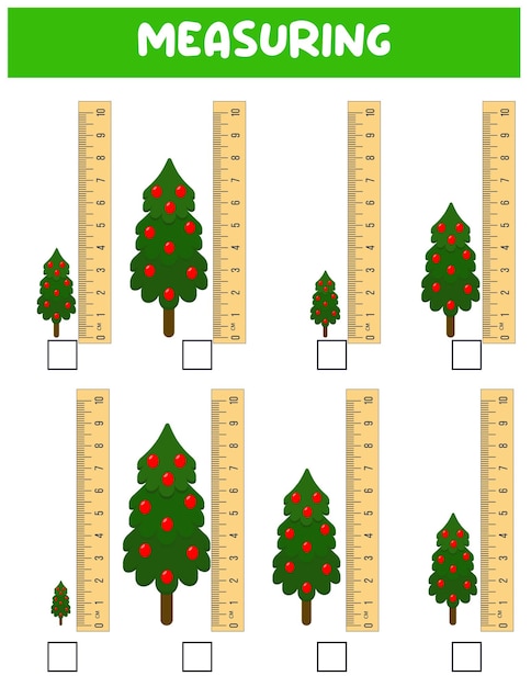 Medindo comprimento com régua educação desenvolvendo planilha medidas de árvore de natal em centímetros