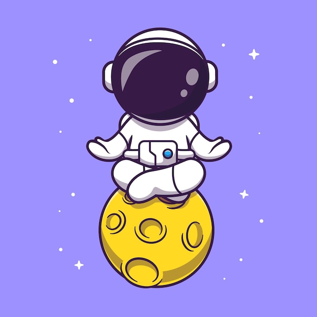 Meditação de astronauta fofo na ilustração da lua