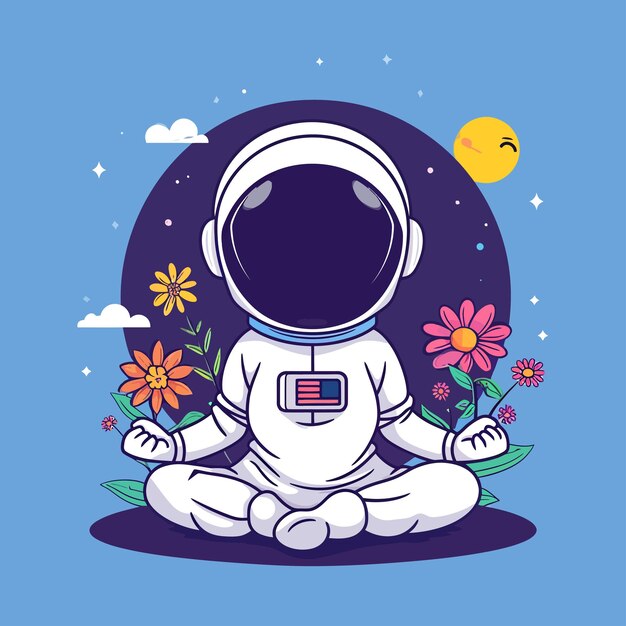 Meditação de ioga de astronauta em desenho de camiseta de ilustração espacial