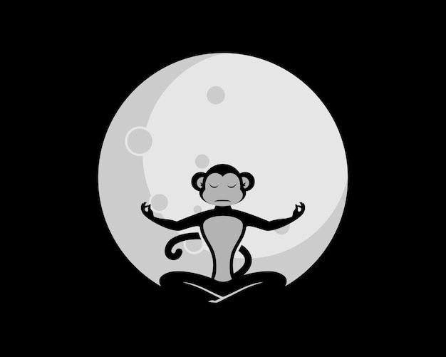 Meditação do macaco com a lua atrás