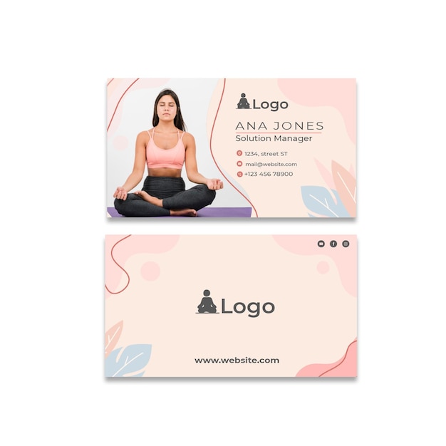 Meditação e atenção plena - cartão de negócios frente e verso horizontal