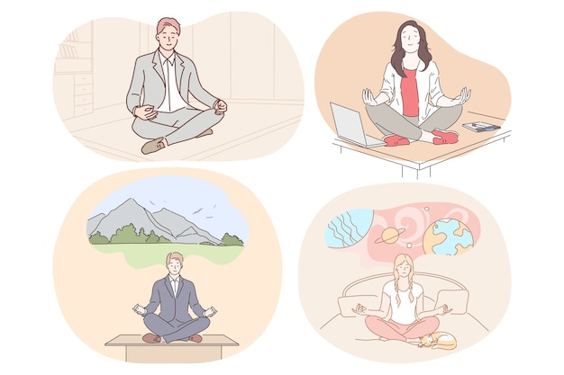 Meditação, relaxamento, alcance da harmonia durante a jornada de trabalho e antes do conceito de dormir.