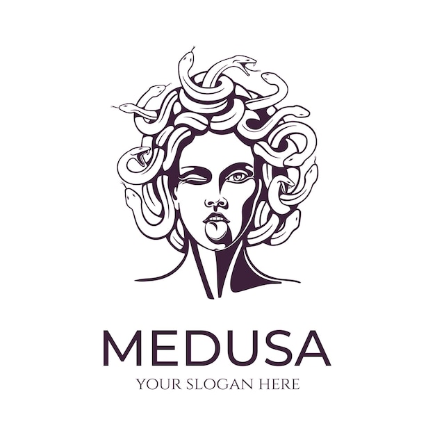 Vetor medusa gorgon logo cabeça de uma mulher com cobras amuleto protetor logo para diferentes direções imagem vetorial