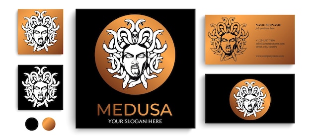 Medusa gorgon logo Cabeça de uma mulher com cobras Amuleto protetor Logo para diferentes direções Imagem vetorial