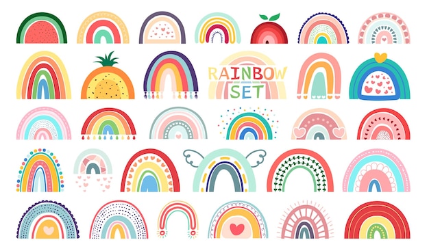 Mega conjunto Boho arco-íris isolado no fundo branco Em lindas delicadas cores pastel