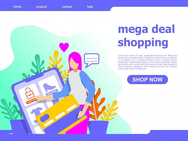 Vetor mega deal compras online landing page ilustração