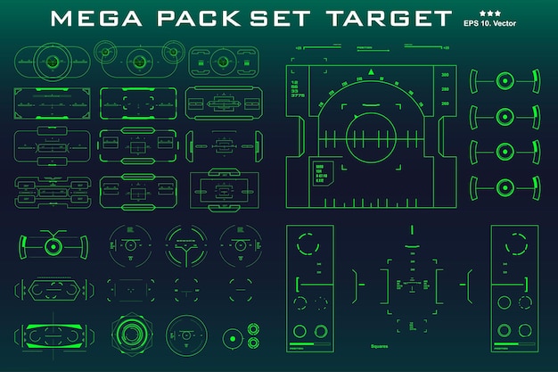 Mega pack define interface de usuário verde futurista hud de destino interface de usuário de toque gráfico virtual futurista