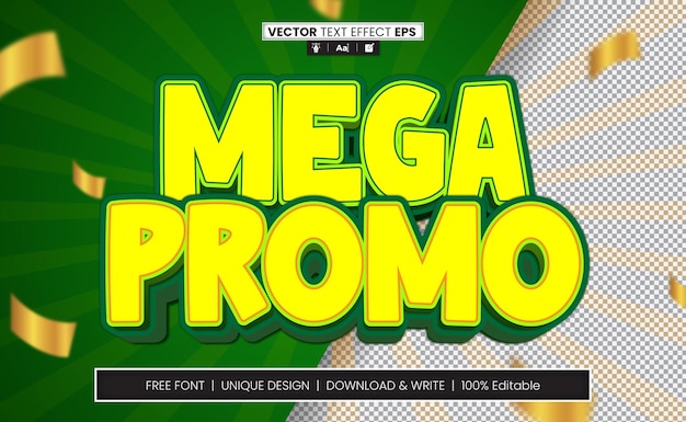 Vetor mega promo 3d efeito de texto completamente editável