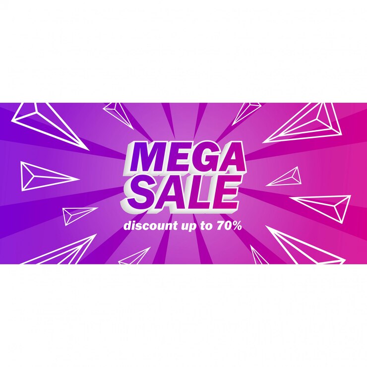 Vetor mega venda banner com fundo roxo
