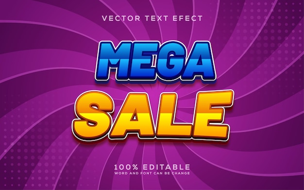 Vetor mega venda de compras editáveis de efeito de texto 3d e estilo de texto vetorial de oferta