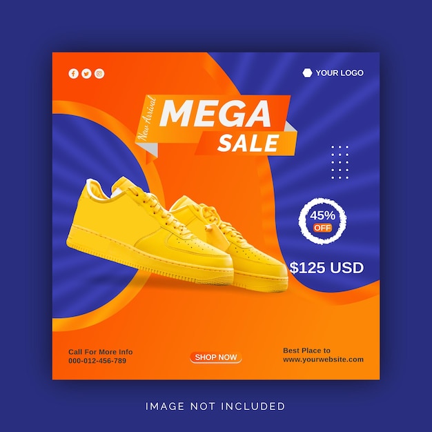 Mega venda nova coleção de sapatos exclusivos banner de mídia social modelo de postagem do instagram