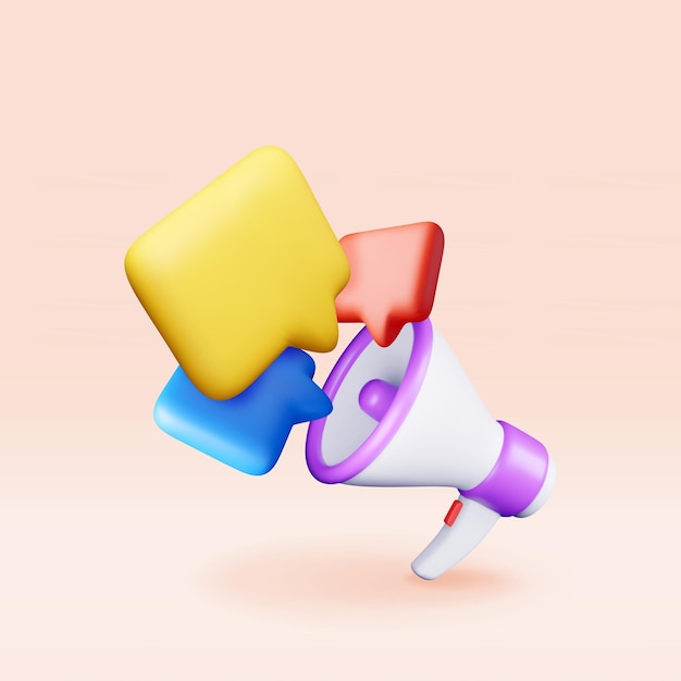 Megafone 3D com chat de bolha em branco isolado