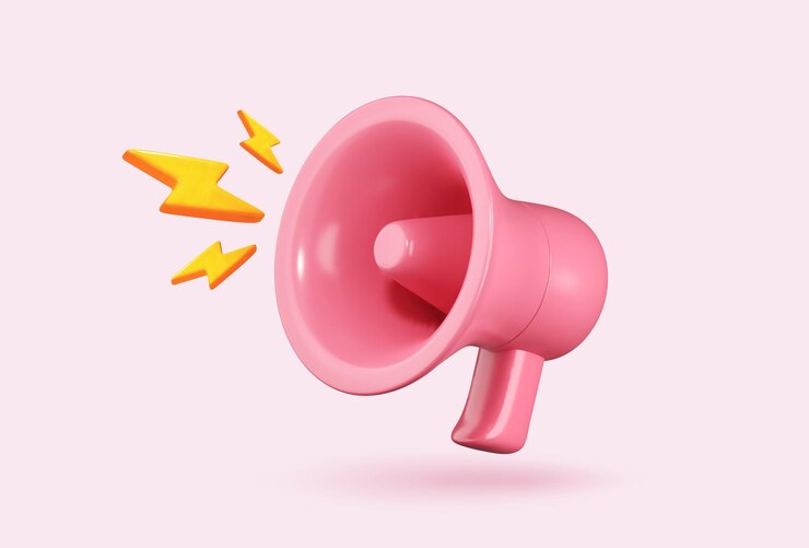 Megafone 3D para anúncios promocionais e comunicação