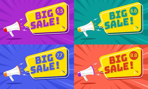 Megafone com banner de venda promoção coleção melhor preço oferta