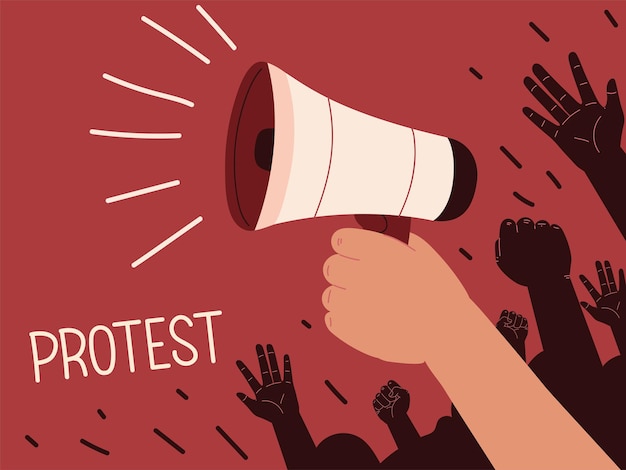 Megafone de protesto na mão