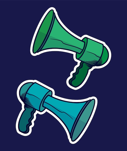 Vetor megaphone doodle sticker ilustração com estilo retrô