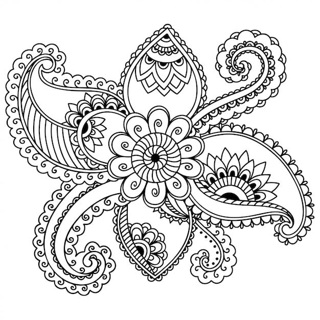 Mehndi flor Decoração em estilo étnico oriental, indiano. Doodle ornamento. Mão de contorno desenhar ilustração.
