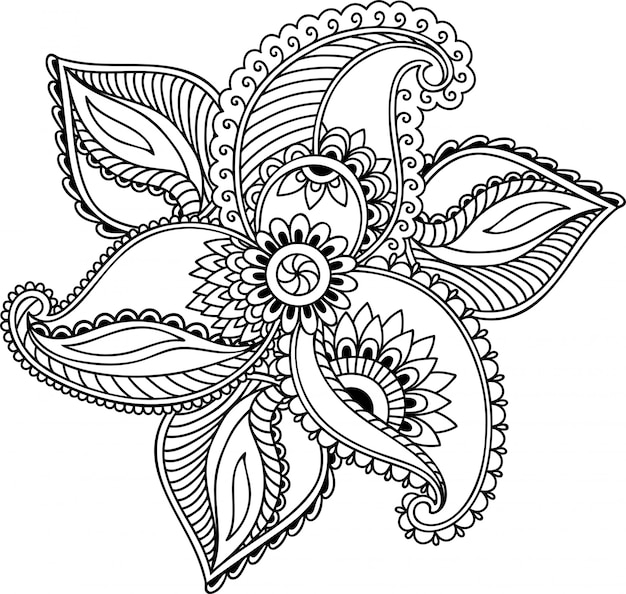 Mehndi flor decoração em estilo étnico oriental, indiano. doodle ornamento. mão de contorno desenhar ilustração.