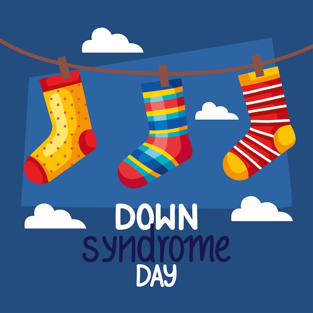 meias do dia da síndrome de down penduradas
