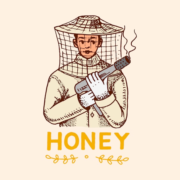Mel e abelhas. homem apicultor.