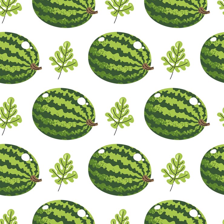 Vetor melancia listrada padrão sem costura redondo desenho plano repetição de frutas para têxteis de verão decoração de cozinha embalagem de alimentos fundos ilustração vetorial vibrante