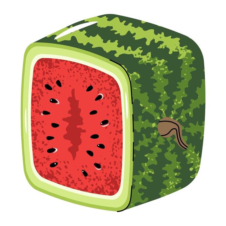 Vetor melancia quadrada meio isolada em branco ilustração de design plano de fatia de fruta suculenta asiática perfeito para logotipo de adesivo embalagem de alimentos design de menu de marca de verão rótulo de mercado de produtos orgânicos