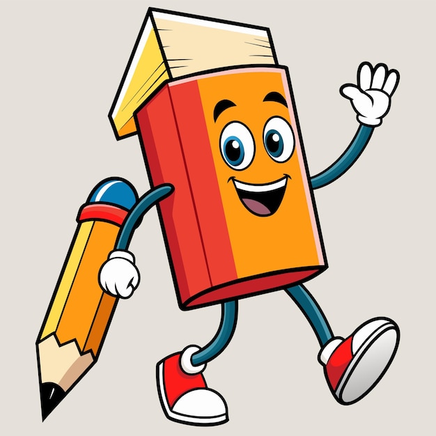 Vetor melhor amigo do lápis e caneta desenhado à mão mascote personagem de desenho animado adesivo conceito de ícone