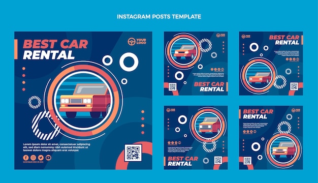 Vetor melhor coleção de postagens do instagram de aluguel de carros de design plano