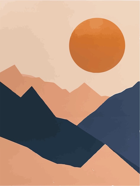 Vetor melhor ilustração de montanha com picos e sol