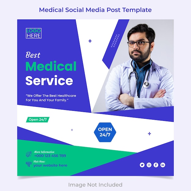 Melhor mídia social de serviço médico e design de modelo de banner de postagem no instagram