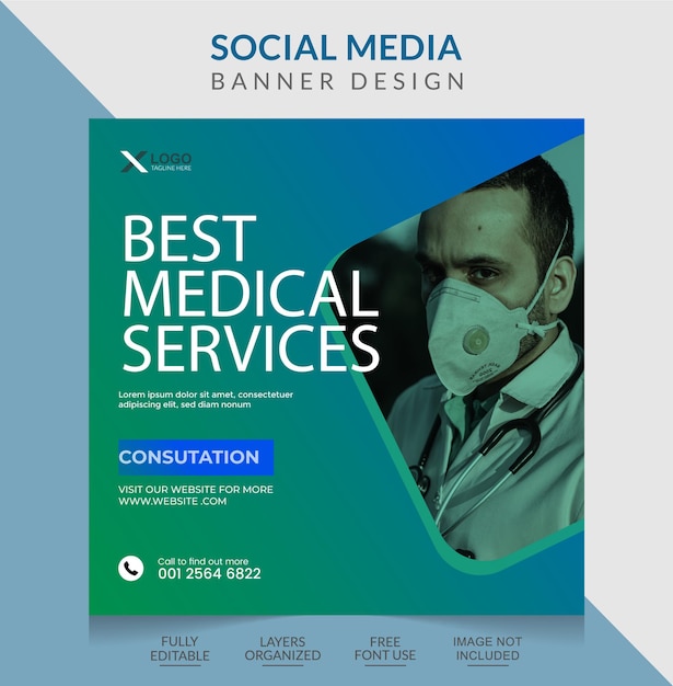 Vetor melhor modelo de design de banner de postagem de mídia social de serviço médico