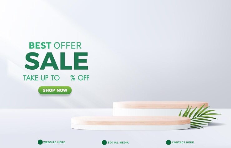 Vetor melhor oferta de banner de modelo de desconto de venda com espaço em branco pódio 3d para venda de produtos com design de fundo branco gradiente abstrato 2