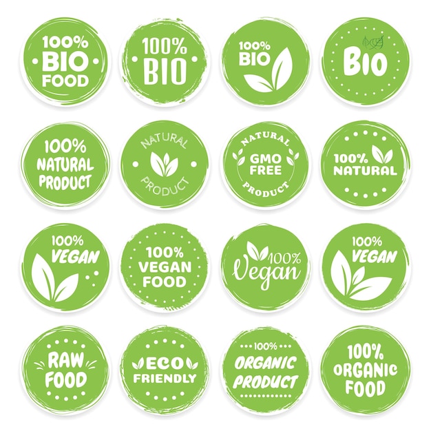 Melhor vetor Conjunto de logotipos orgânicos de ecologia vegana e etiqueta de crachás design de ilustração vetorial