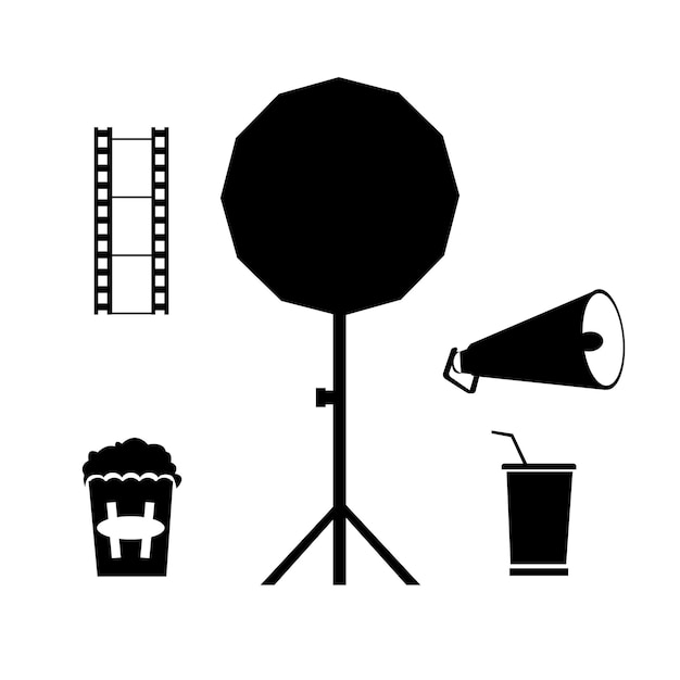 Melhores elementos de filme de cinema em preto e branco clip art icon set film studio building interior video