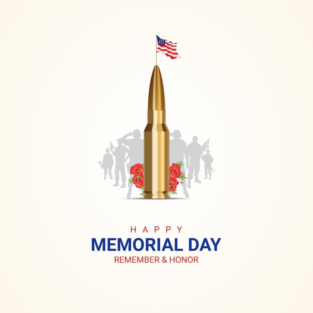 Memorial Day do design dos EUA com bala de arma e bandeira americana Vetor grátis