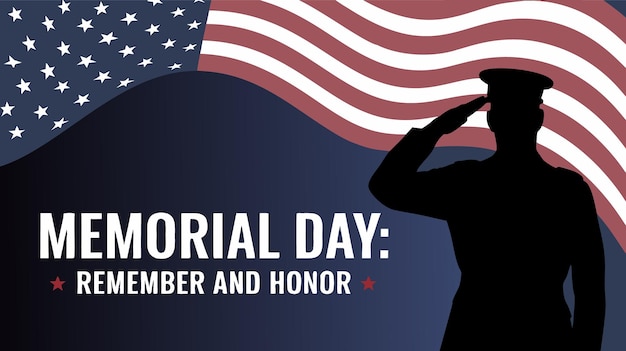 Memorial Day Tribute Salutando Soldado com Wave Vector Bandeira Americana