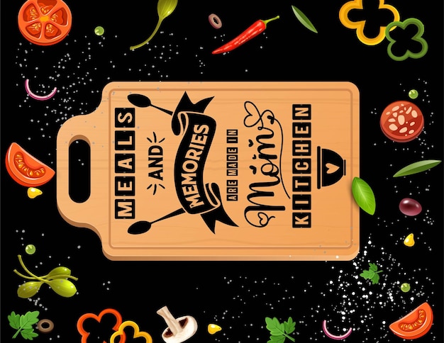 Memórias de mães Cutting Board Citações de cozinha para mãe Avó Oma Vector.