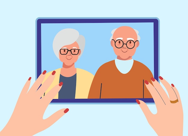 Memórias dos pais Foto na parede Mãos alinhar a moldura com a foto