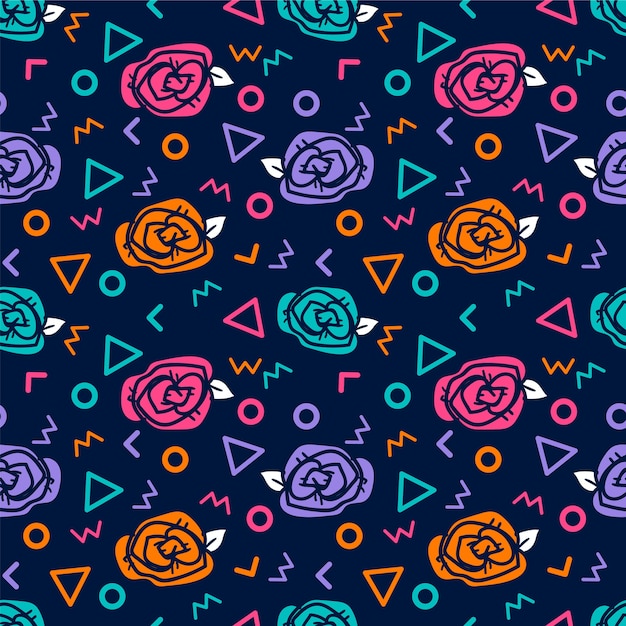 Memphis flower seamless pattern, flower background