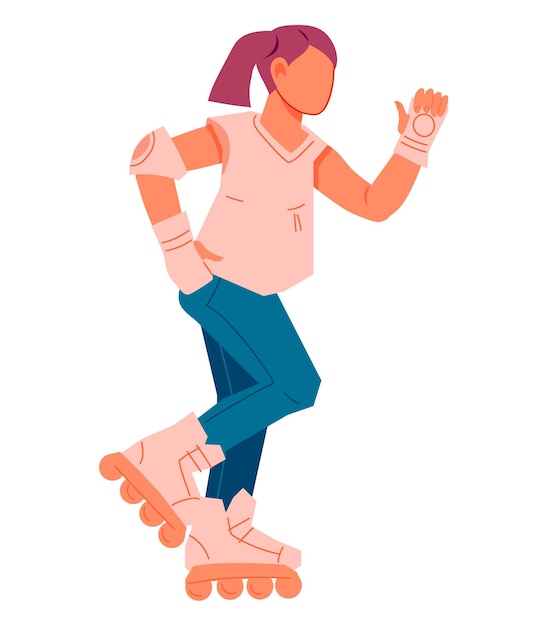 Vetor menina adolescente andando de patins ilustração vetorial plana isolada no fundo branco