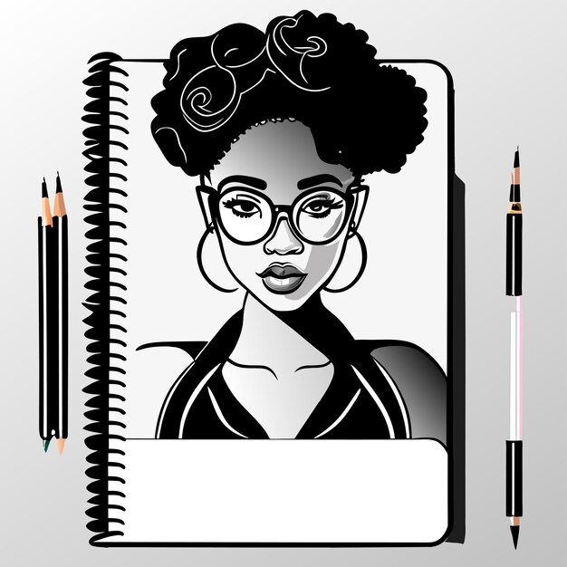 Vetor menina afro-americana estudando desenhado à mão plano elegante adesivo de desenho animado conceito de ícone isolado