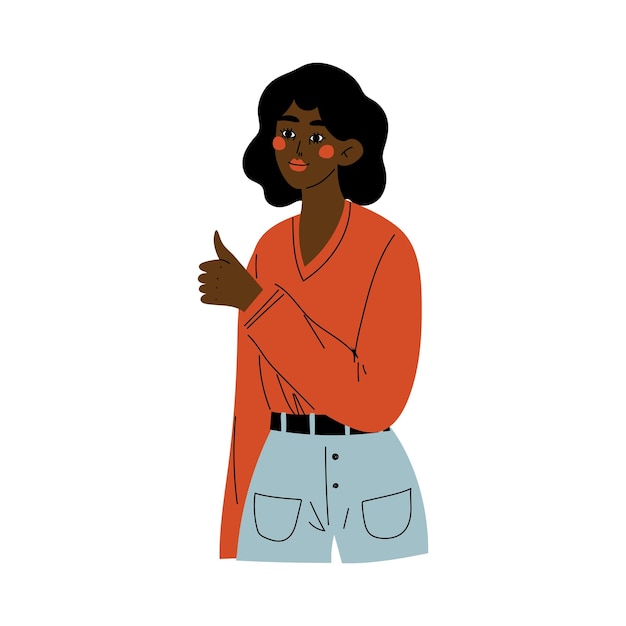 Menina afro-americana positiva fazendo o polegar para cima sinais mulher jovem fazendo a aprovação gesto ilustração vetorial